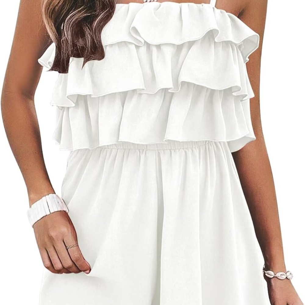 White Ruffled Sleeveless Romper